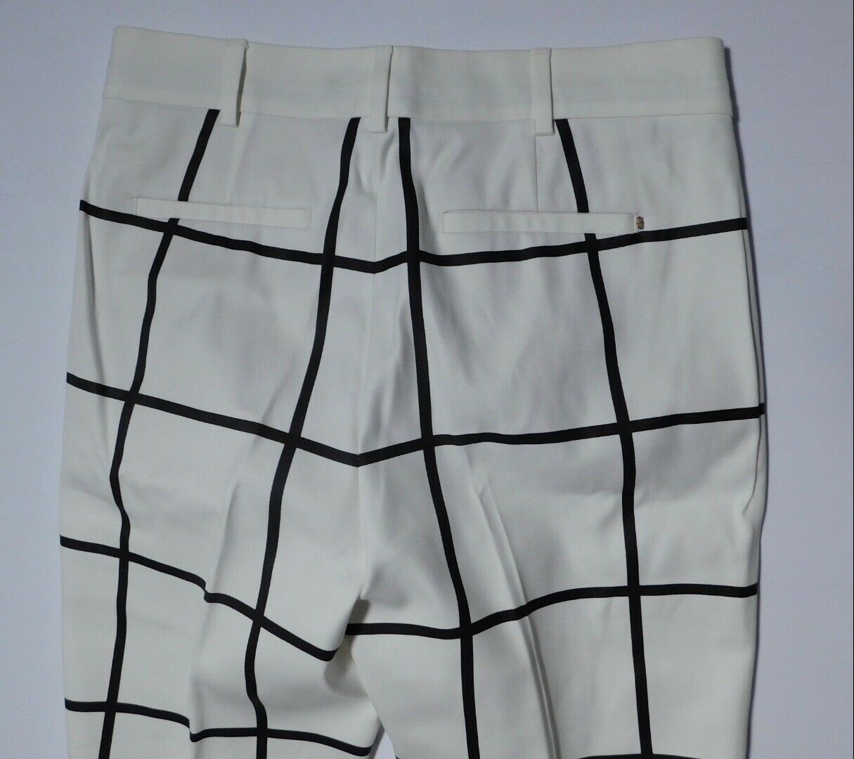 SPORTMAX Women's Ivory & Navy Windowpane Plaid Cotton Stretch Cropped Pant Sz4 - Image 5