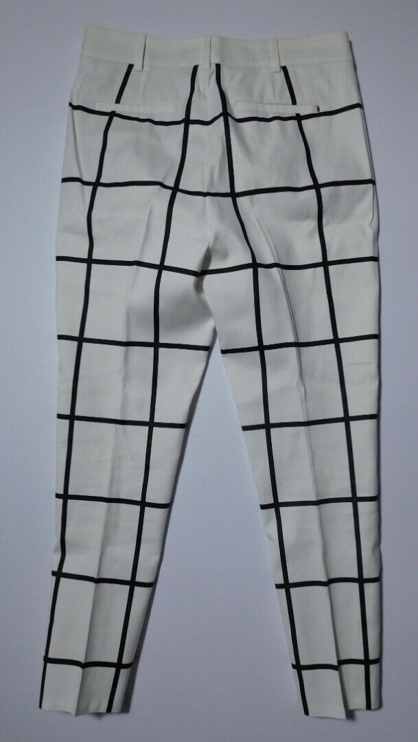 SPORTMAX Women's Ivory & Navy Windowpane Plaid Cotton Stretch Cropped Pant Sz4 - Image 6
