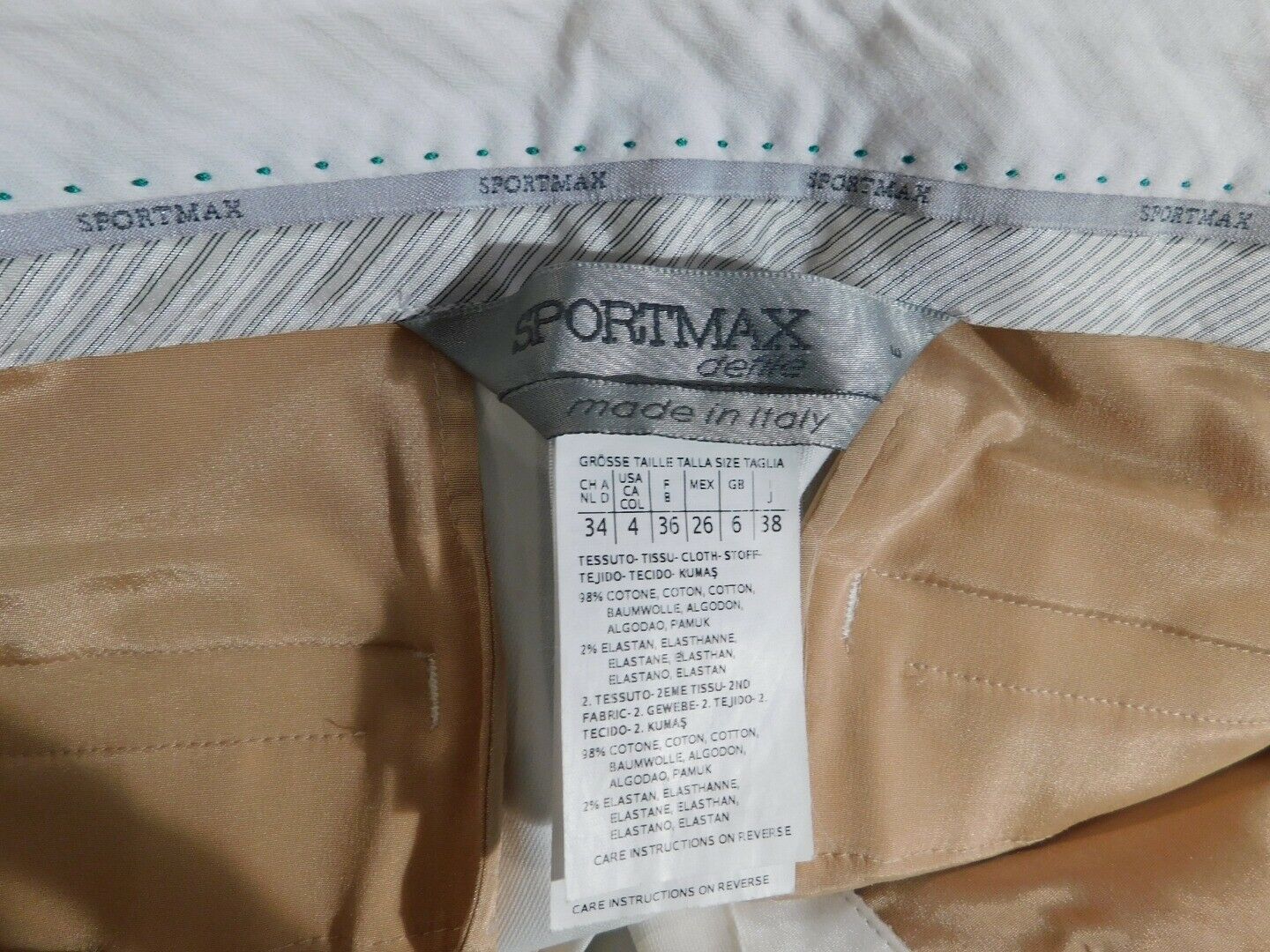 SPORTMAX Women's Ivory & Navy Windowpane Plaid Cotton Stretch Cropped Pant Sz4 - Image 7