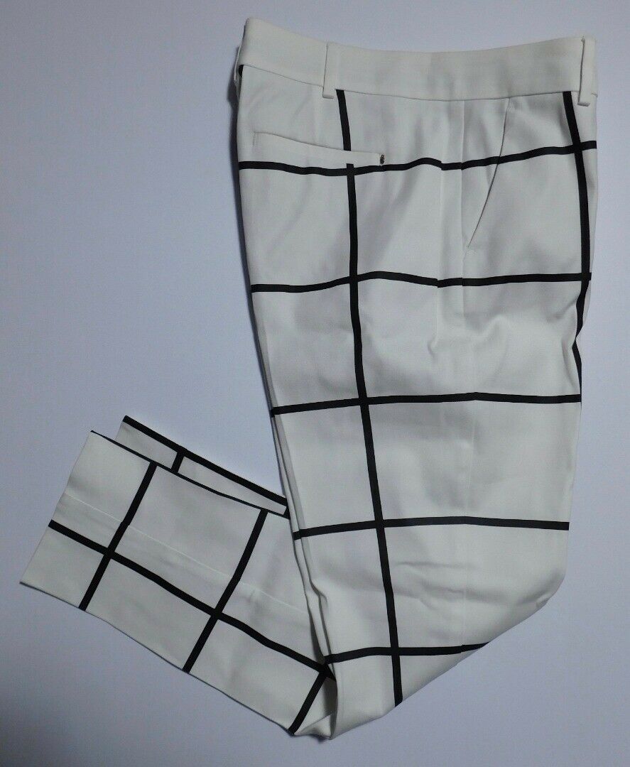 SPORTMAX Women's Ivory & Navy Windowpane Plaid Cotton Stretch Cropped Pant Sz4