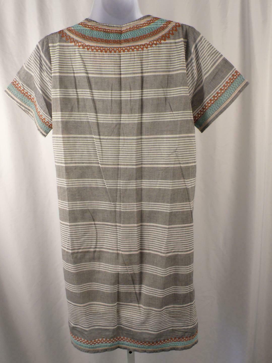 THML Women's Gray Ivory Striped Embroidered Short Slve V-Neck Cotton Dress Sz XS - Image 8