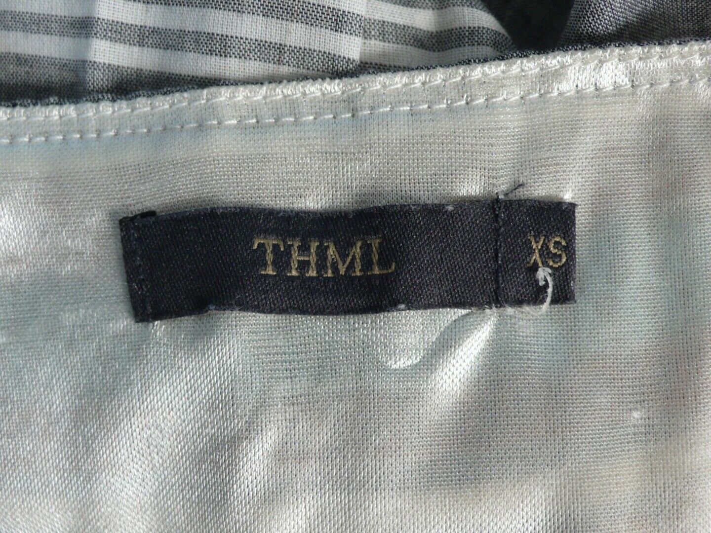 THML Women's Gray Ivory Striped Embroidered Short Slve V-Neck Cotton Dress Sz XS - Image 9