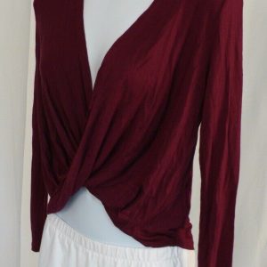 TOBI Women's Merlot Red Knit Low Drape Front Long Sleeve Blouse Sz S
