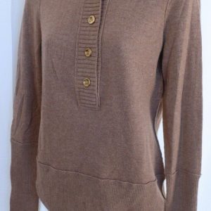TORY BURCH Women's Tan Wool/Cashmere Mock Neck 5 Button Tunic Sweater Sz S