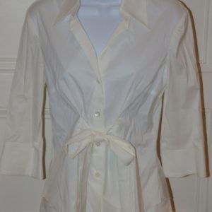 Trina Turk White Cotton Stretch Women's Button Front Shirt With Tie Sz M