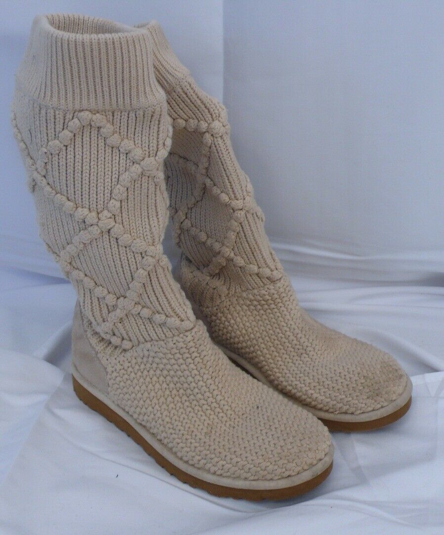 UGG AUSTRALIA Women's Creme Argyle Sweater Knit Classic Boots Sz 9M - Image 3