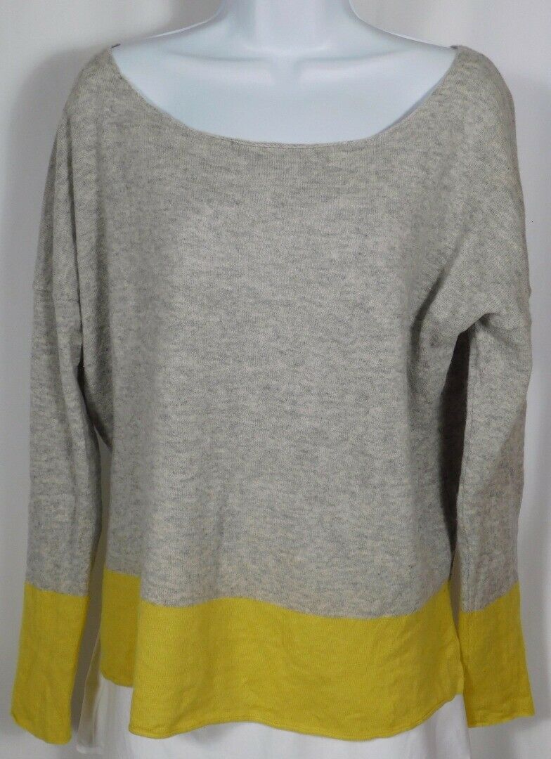 VINCE Women's Gray W Yellow Contrast Cashmere Long Sleeved Sweater Sz L - Image 2