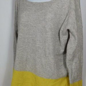 VINCE Women's Gray W Yellow Contrast Cashmere Long Sleeved Sweater Sz L