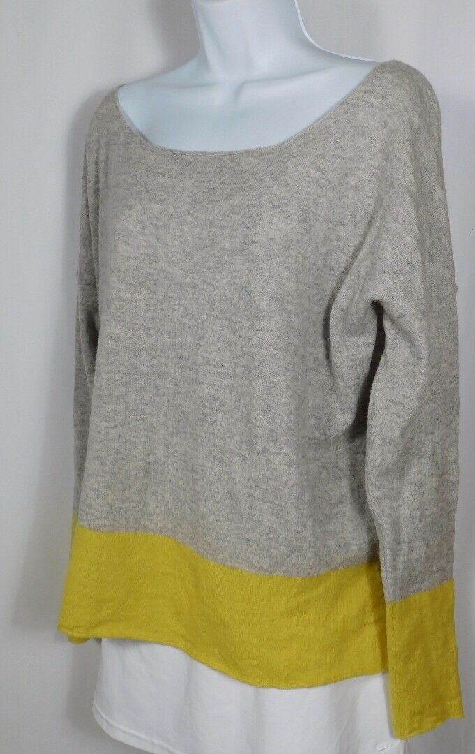VINCE Women's Gray W Yellow Contrast Cashmere Long Sleeved Sweater Sz L