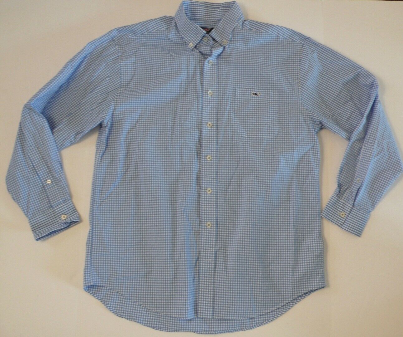 VINEYARD VINES Mens Blue White Micro Check Button Down Classic Tucker Shirt Sz L - Image 2