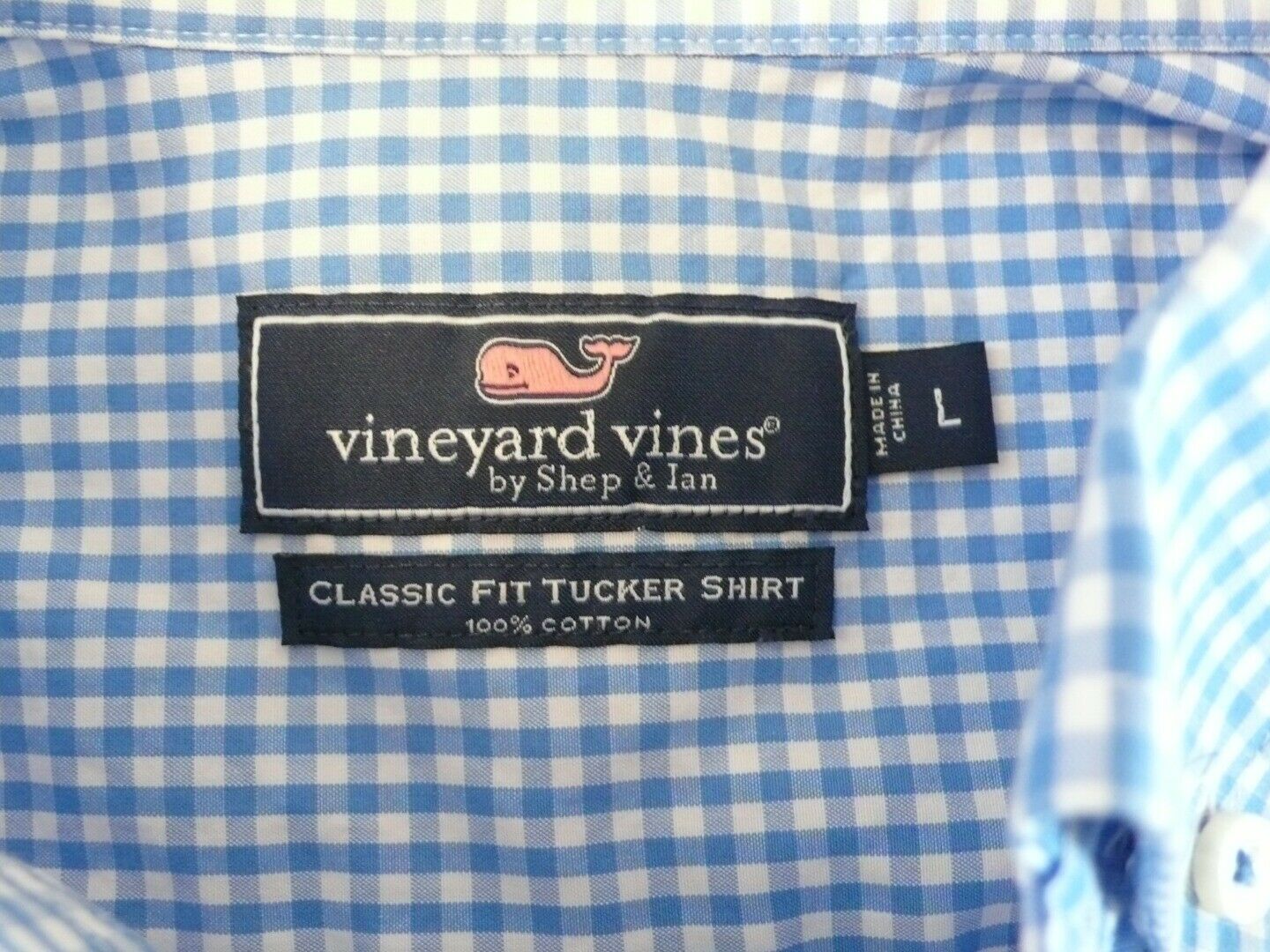 VINEYARD VINES Mens Blue White Micro Check Button Down Classic Tucker Shirt Sz L - Image 7