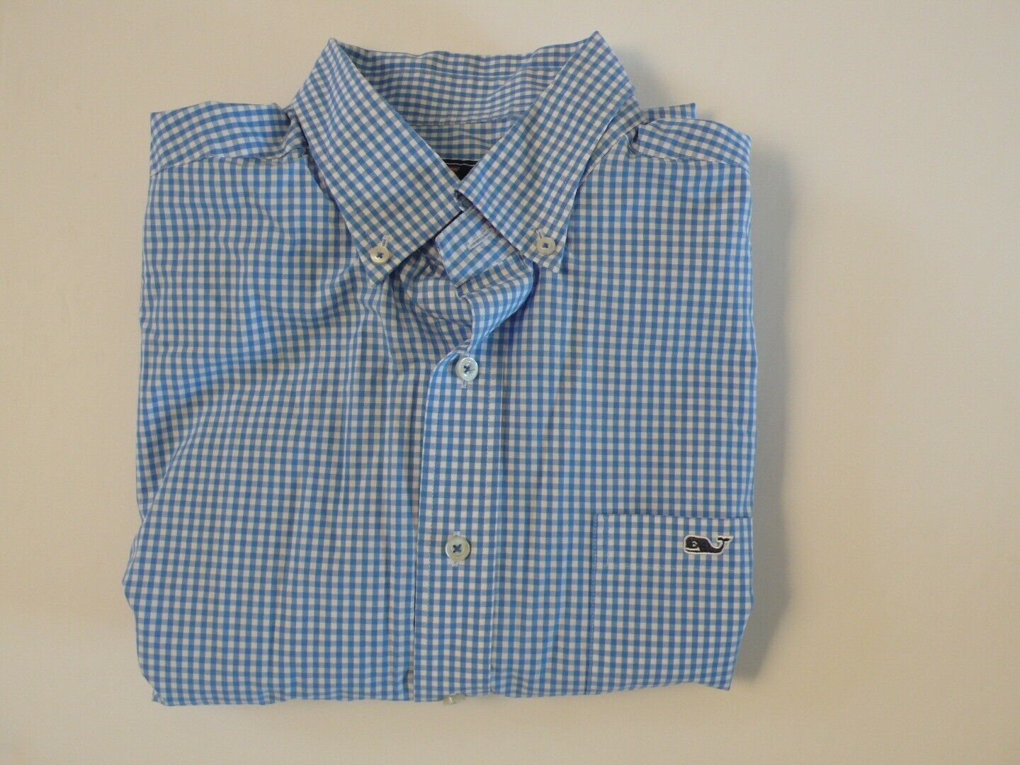 VINEYARD VINES Mens Blue White Micro Check Button Down Classic Tucker Shirt Sz L