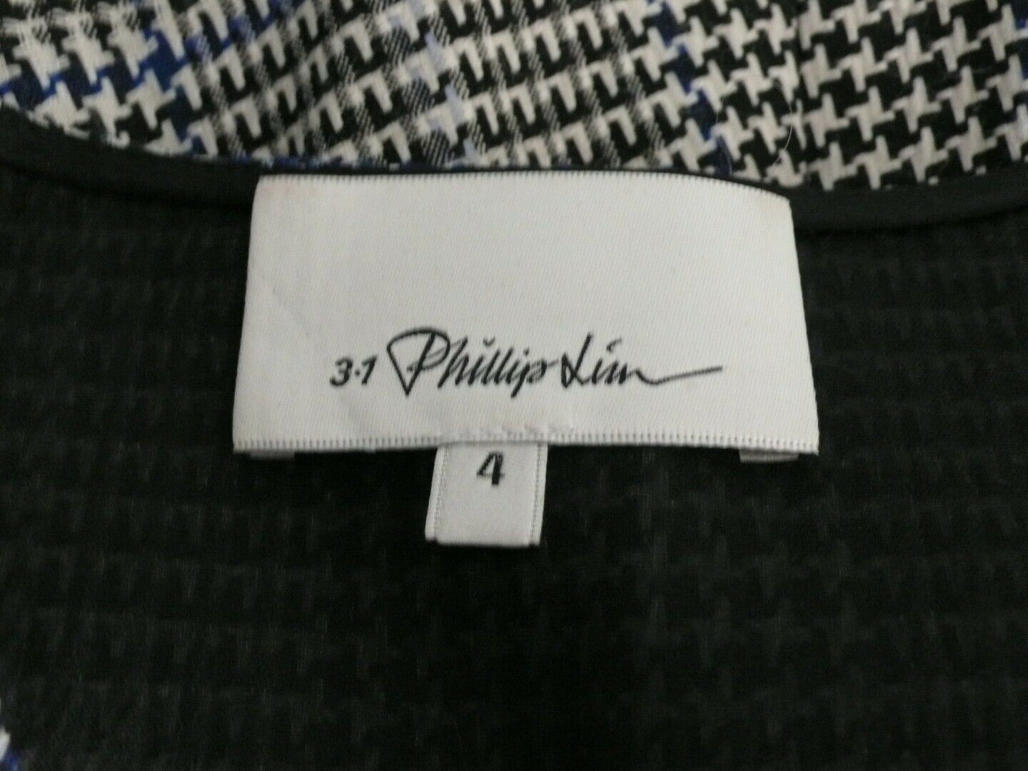 3.1 PHILLIP LIM Black White Blue Houndstooth Fringe Trim Dress Sz 4 ($650) - Image 8