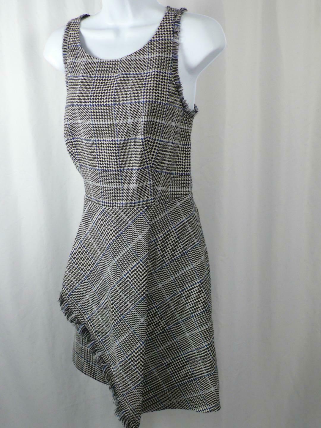 3.1 PHILLIP LIM Black White Blue Houndstooth Fringe Trim Dress Sz 4 ($650)