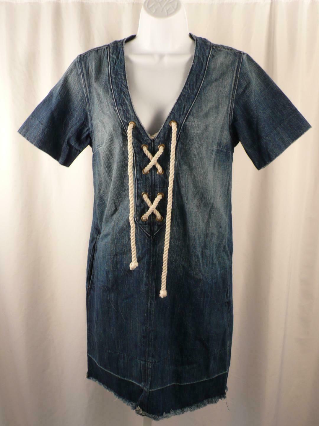 CURRENT/ELLIOTT Women's Medium Wash Short Sleeve Cotton Denim Dress Sz 2 - Image 3
