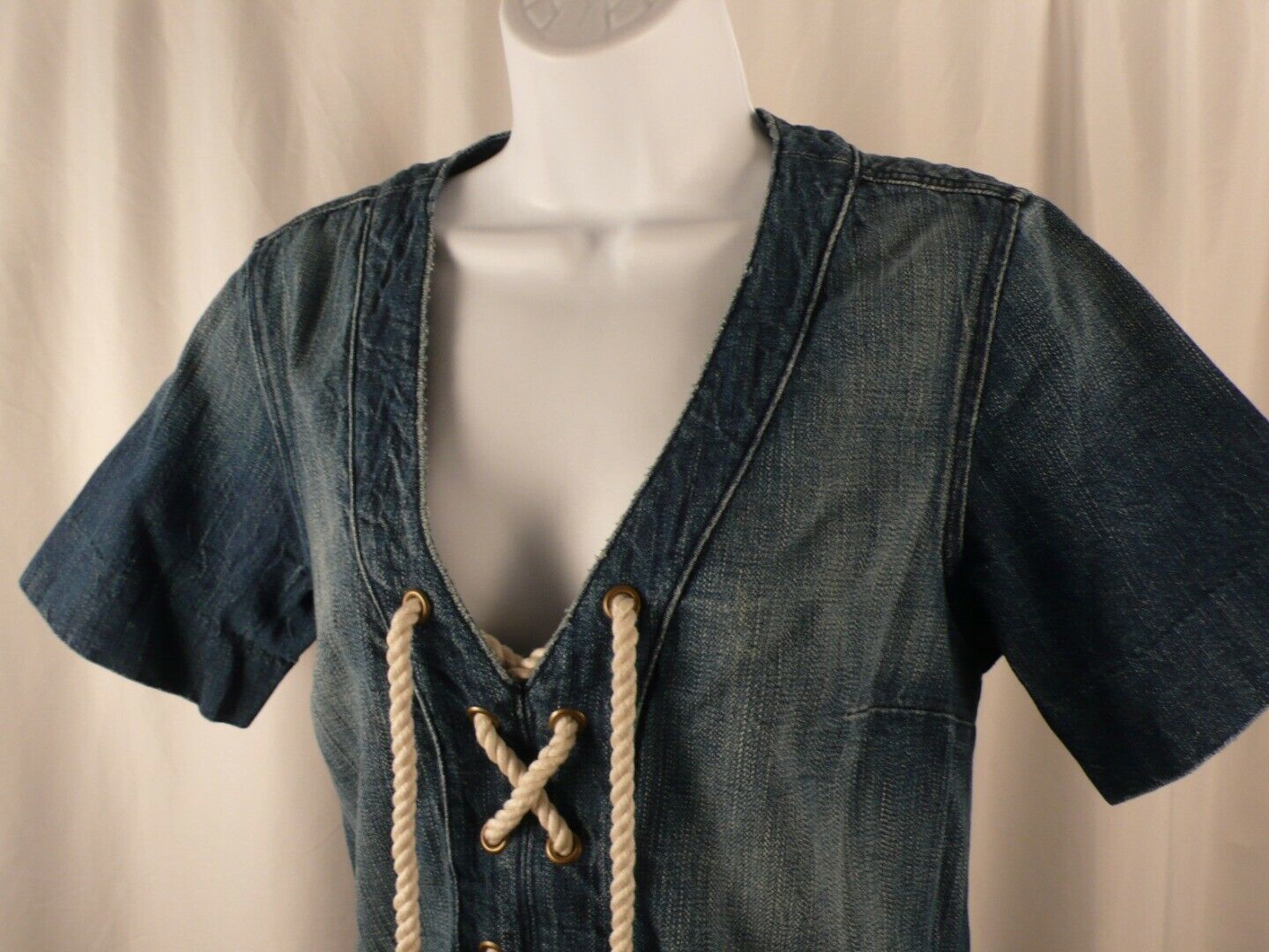 CURRENT/ELLIOTT Women's Medium Wash Short Sleeve Cotton Denim Dress Sz 2 - Image 4