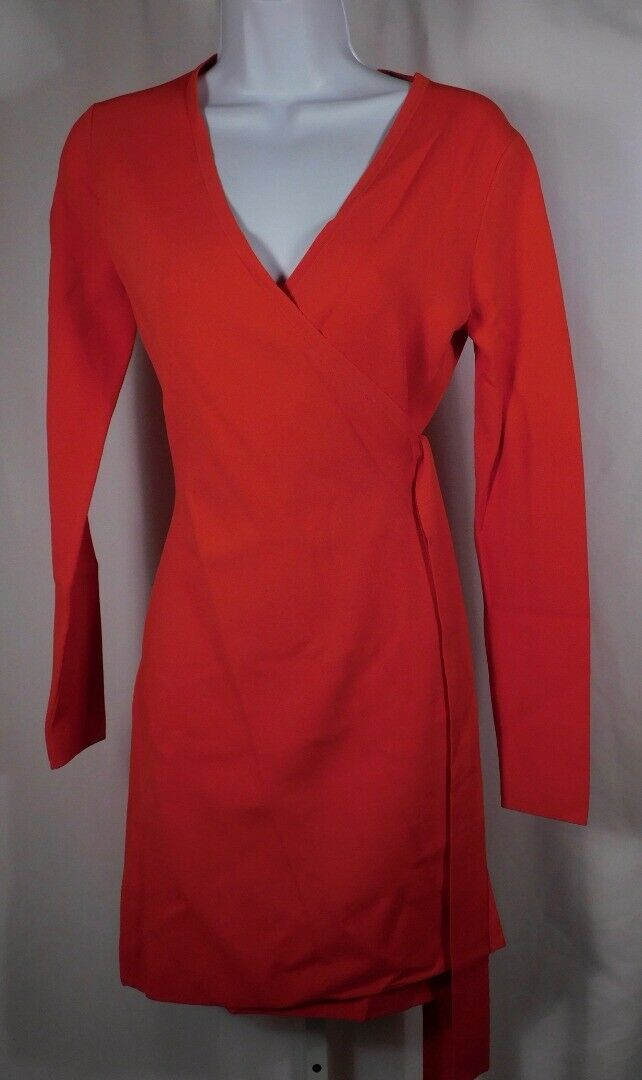 DIANE VON FURSTENBERG Red Knit Long Sleeve Wrap Dress Sz S - Image 3
