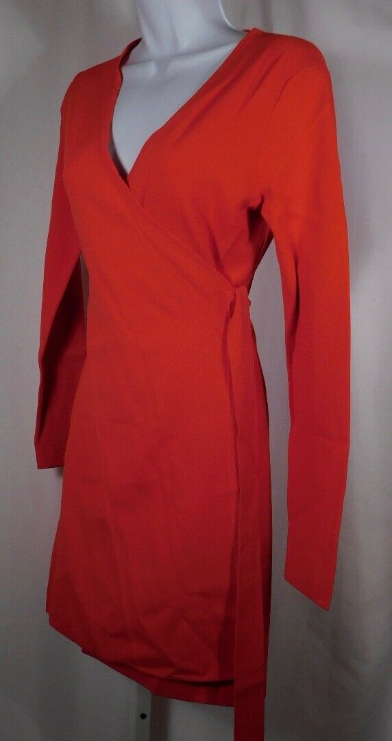 DIANE VON FURSTENBERG Red Knit Long Sleeve Wrap Dress Sz S