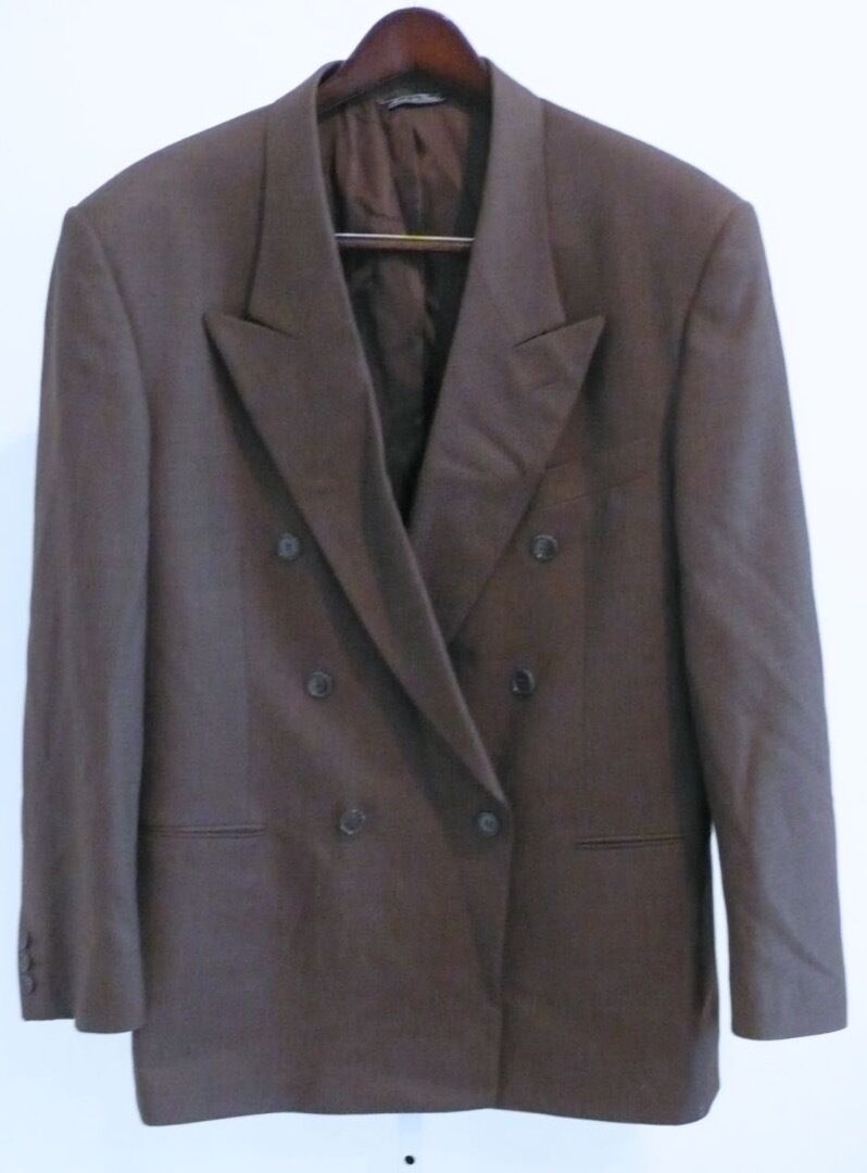 ENZO TOVAREH Brown Double Breasted Pleat Front Wool Suit Sz 42 - Image 3