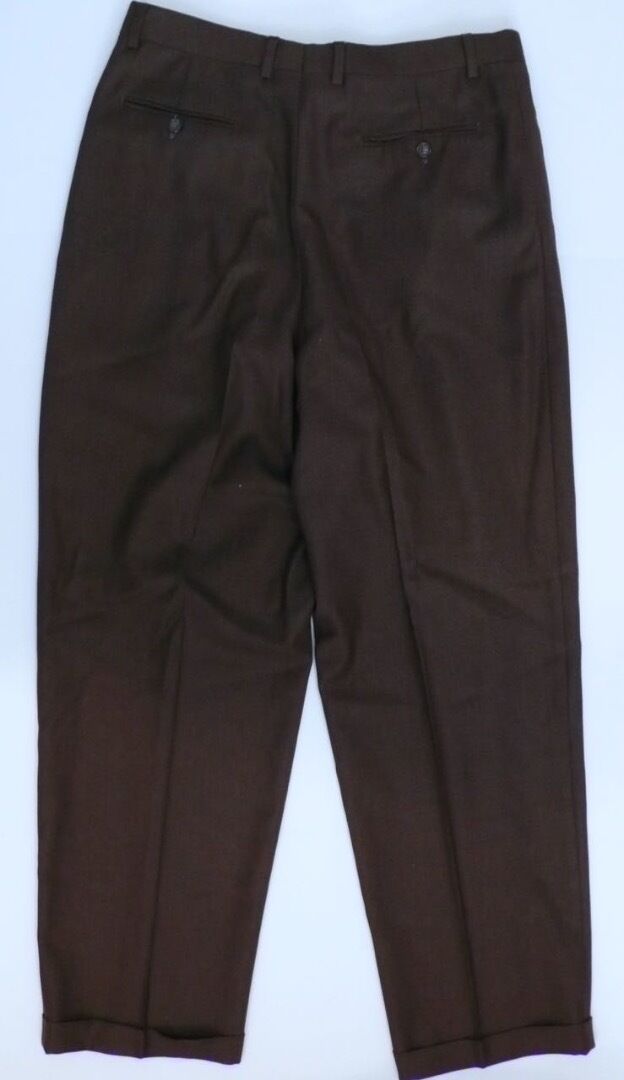 ENZO TOVAREH Brown Double Breasted Pleat Front Wool Suit Sz 42 - Image 7