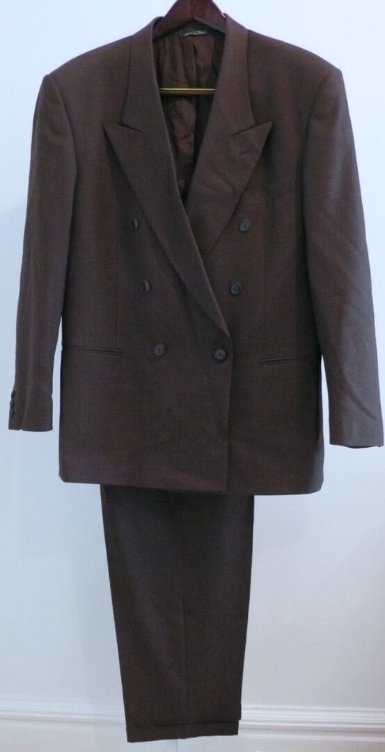 ENZO TOVAREH Brown Double Breasted Pleat Front Wool Suit Sz 42