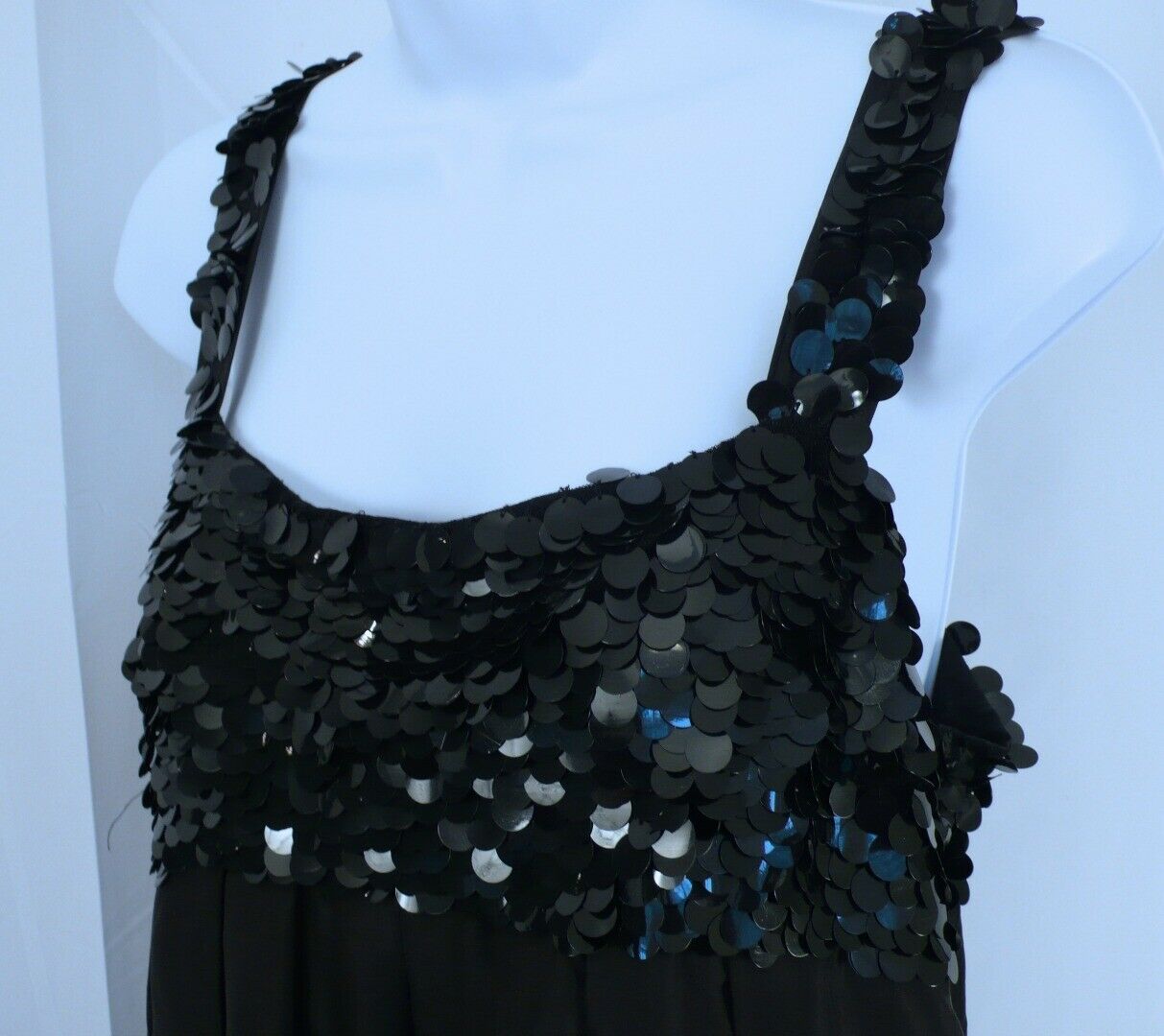 HANNAN JO Women's Black Silk W Sequins Chest & Spaghetti Strap Dress Sz L - Image 3