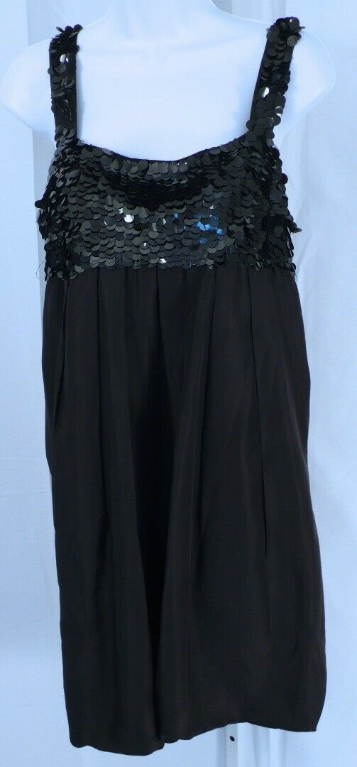 HANNAN JO Women's Black Silk W Sequins Chest & Spaghetti Strap Dress Sz L - Image 4