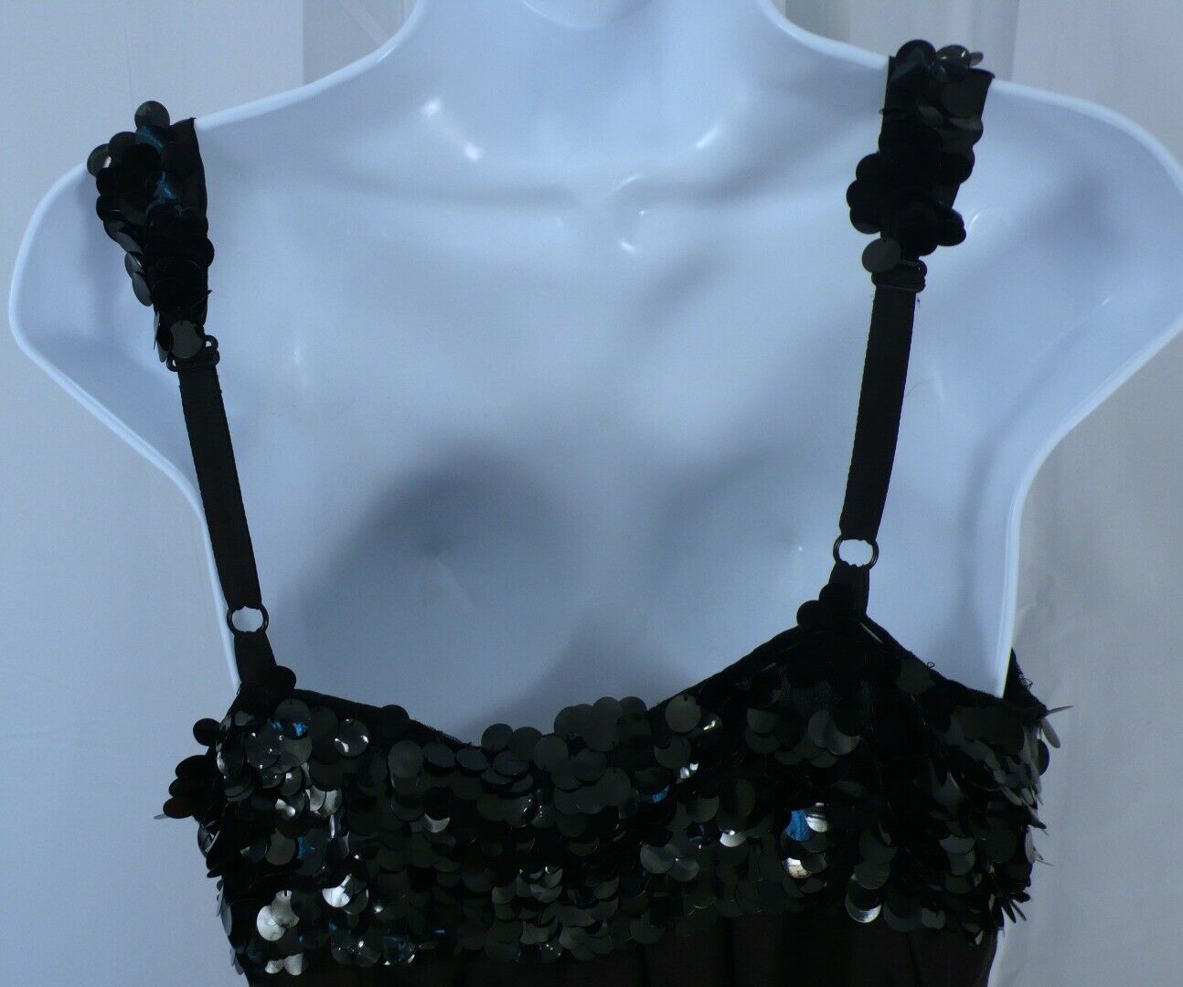 HANNAN JO Women's Black Silk W Sequins Chest & Spaghetti Strap Dress Sz L - Image 6