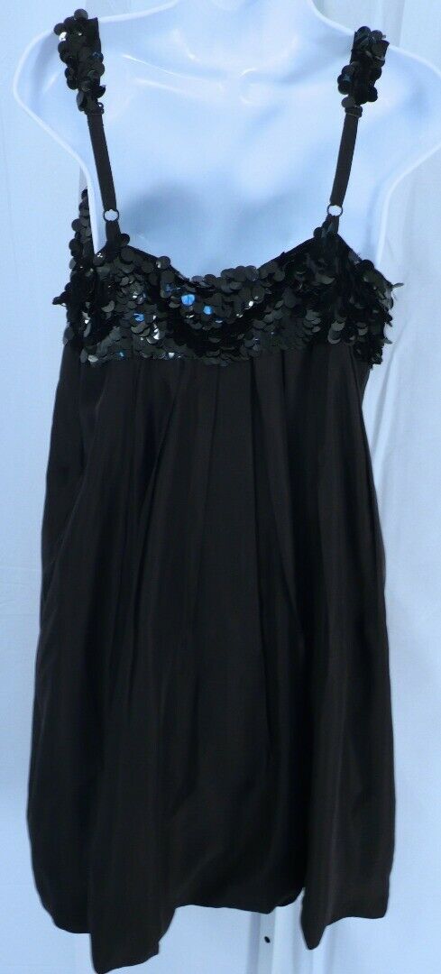 HANNAN JO Women's Black Silk W Sequins Chest & Spaghetti Strap Dress Sz L - Image 7