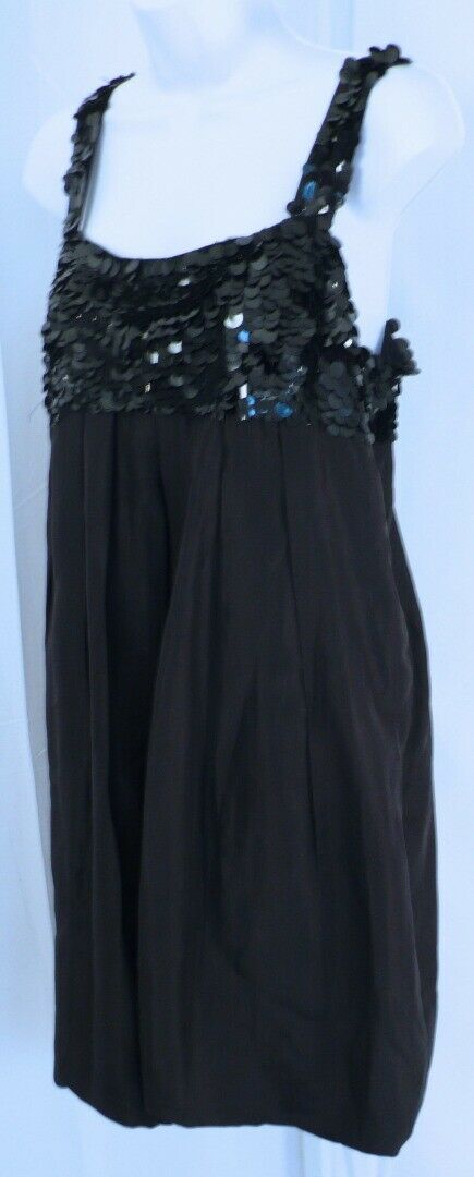 HANNAN JO Women's Black Silk W Sequins Chest & Spaghetti Strap Dress Sz L