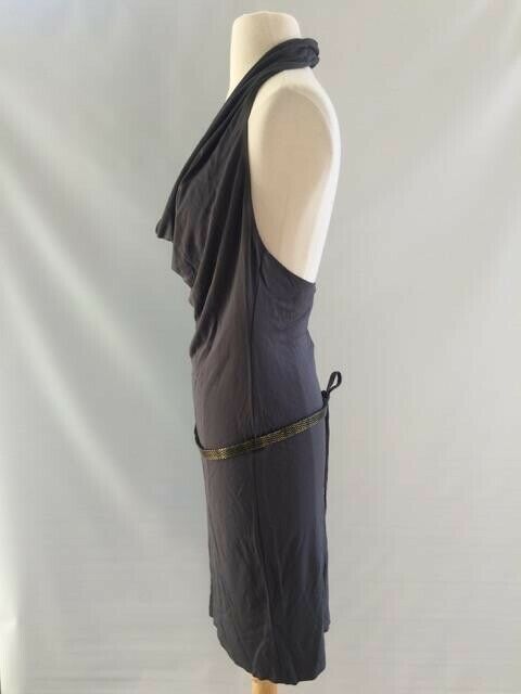 HAUTE HIPPIE NWT Womens Jersey Cowl Neck Halter Dress w/ Chain Belt Graphite SZS - Image 5
