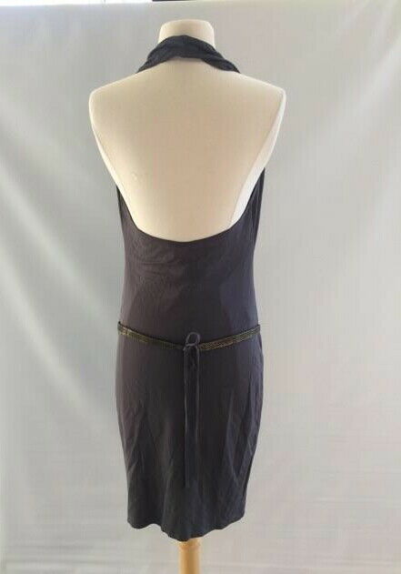 HAUTE HIPPIE NWT Womens Jersey Cowl Neck Halter Dress w/ Chain Belt Graphite SZS - Image 6