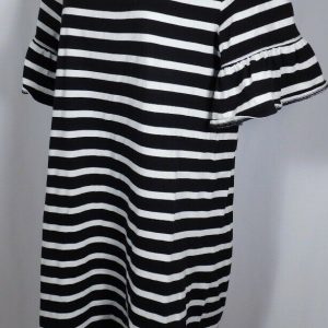 J CREW Women's Black & White Striped Cotton Knit Short Sleeve Shift Dress Sz M