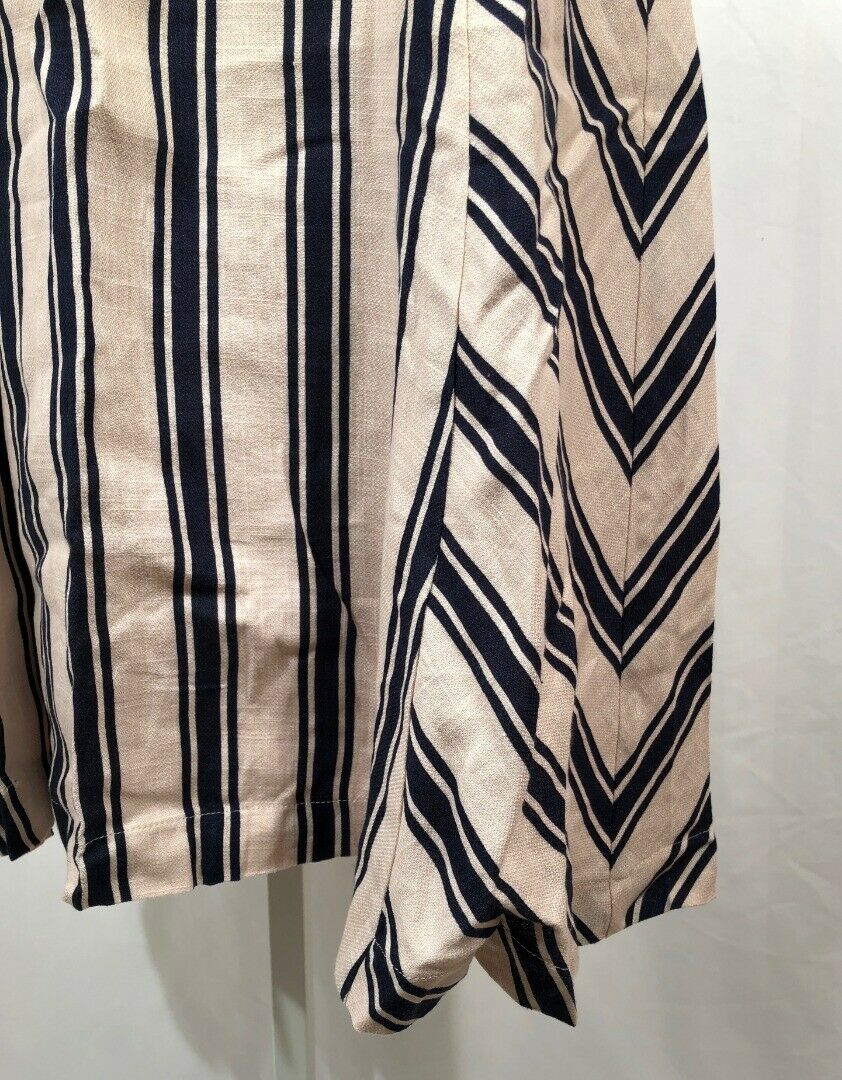J.O.A. LOS ANGELES Womens Blue Beige Striped Linen Cotton Midi A-Line Skirt Sz S - Image 4