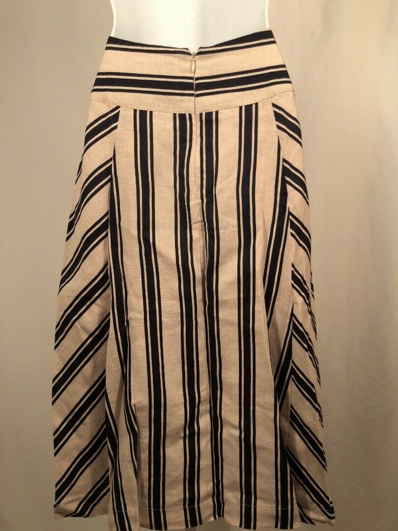 J.O.A. LOS ANGELES Womens Blue Beige Striped Linen Cotton Midi A-Line Skirt Sz S - Image 5