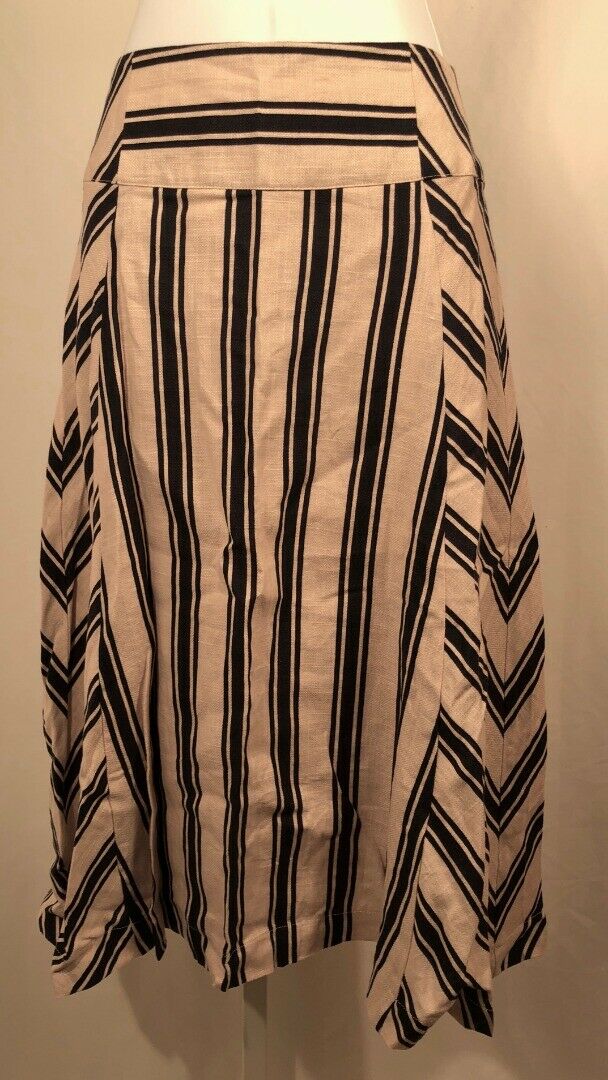 J.O.A. LOS ANGELES Womens Blue Beige Striped Linen Cotton Midi A-Line Skirt Sz S