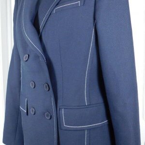 KAREN MILLEN Women Navy Contrast Stitch Double Breasted Notch Collar Blazer Sz 6