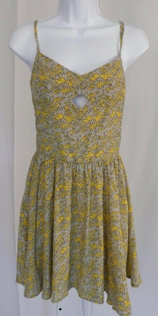 LUCCA COUTURE NWT Gray & Yellow Print Spaghetti Strap Exposed Back Zip Dress SzS - Image 4