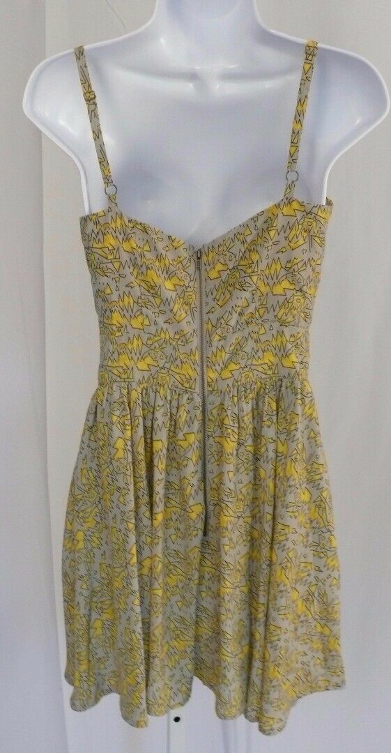 LUCCA COUTURE NWT Gray & Yellow Print Spaghetti Strap Exposed Back Zip Dress SzS - Image 5