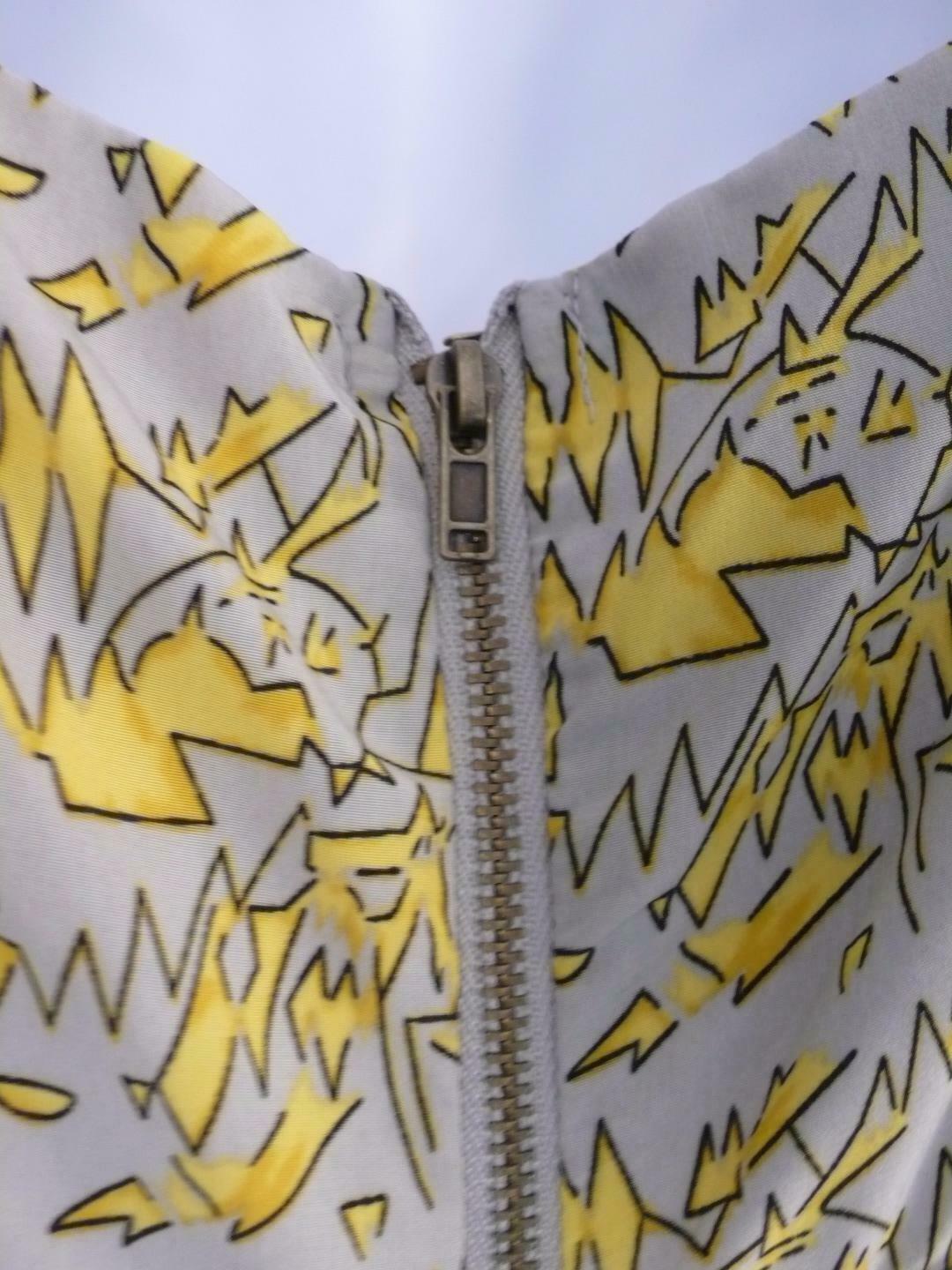 LUCCA COUTURE NWT Gray & Yellow Print Spaghetti Strap Exposed Back Zip Dress SzS - Image 6