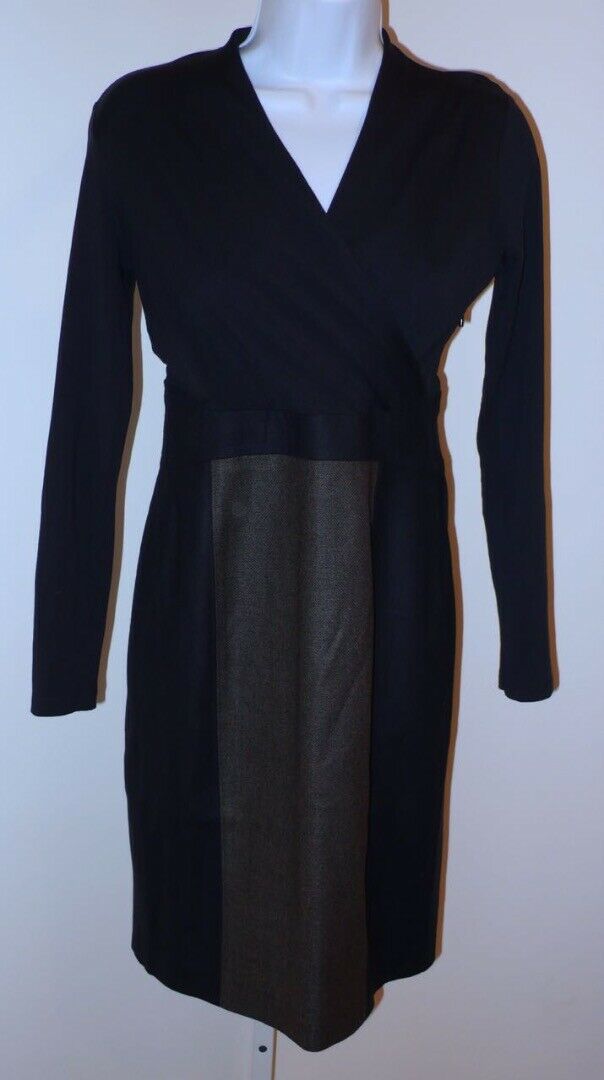 MAX MARA Black Knit V-Neck Top Brown Tweed Gray Wool Skirt LS Dress Sz 40 - Image 3