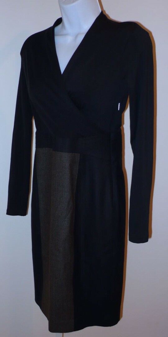 MAX MARA Black Knit V-Neck Top Brown Tweed Gray Wool Skirt LS Dress Sz 40