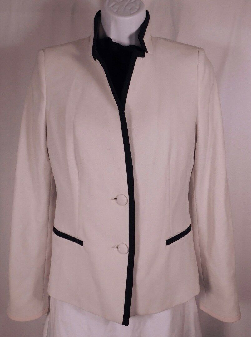 MAX MARA Women's Ivory W Navy & Blush Trim 2 Button Blazer Jacket Sz 6 - Image 2