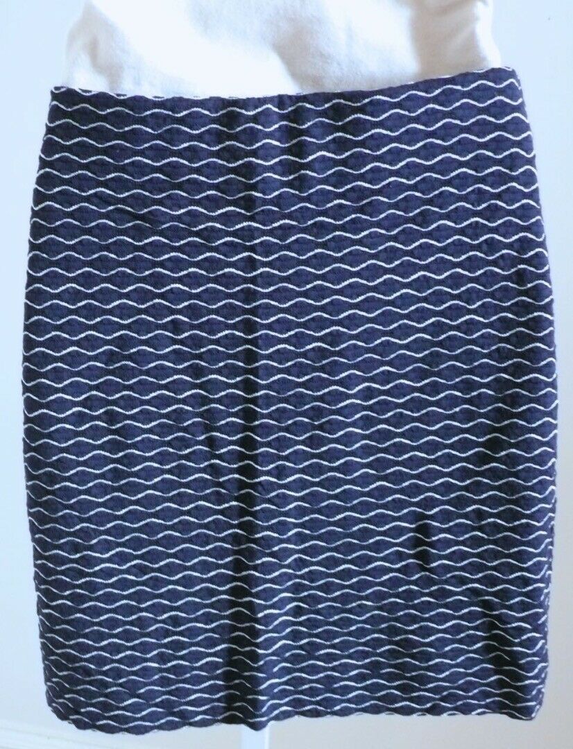 MILLY NEW YORK Navy Blue & White Stretch Knit Mini Skirt Sz S - Image 4