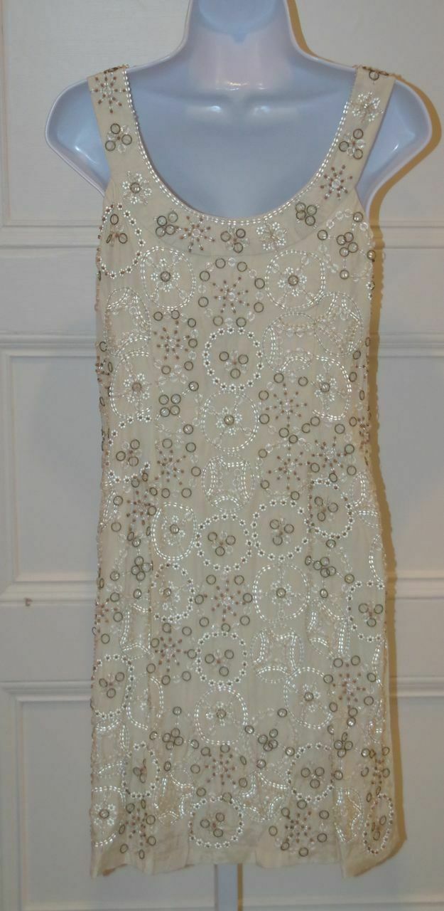 NWT BLANK LONDON Cream Silk Embellished Beading Sleeveless Dress Sz S ($332) - Image 6