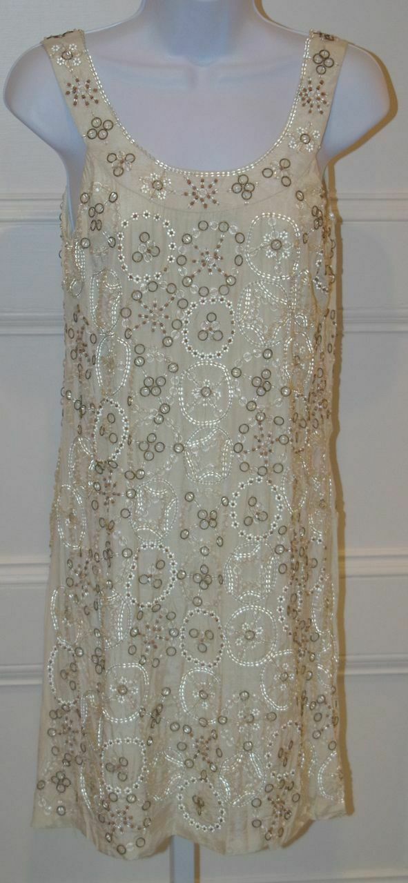 NWT BLANK LONDON Cream Silk Embellished Beading Sleeveless Dress Sz S ($332)