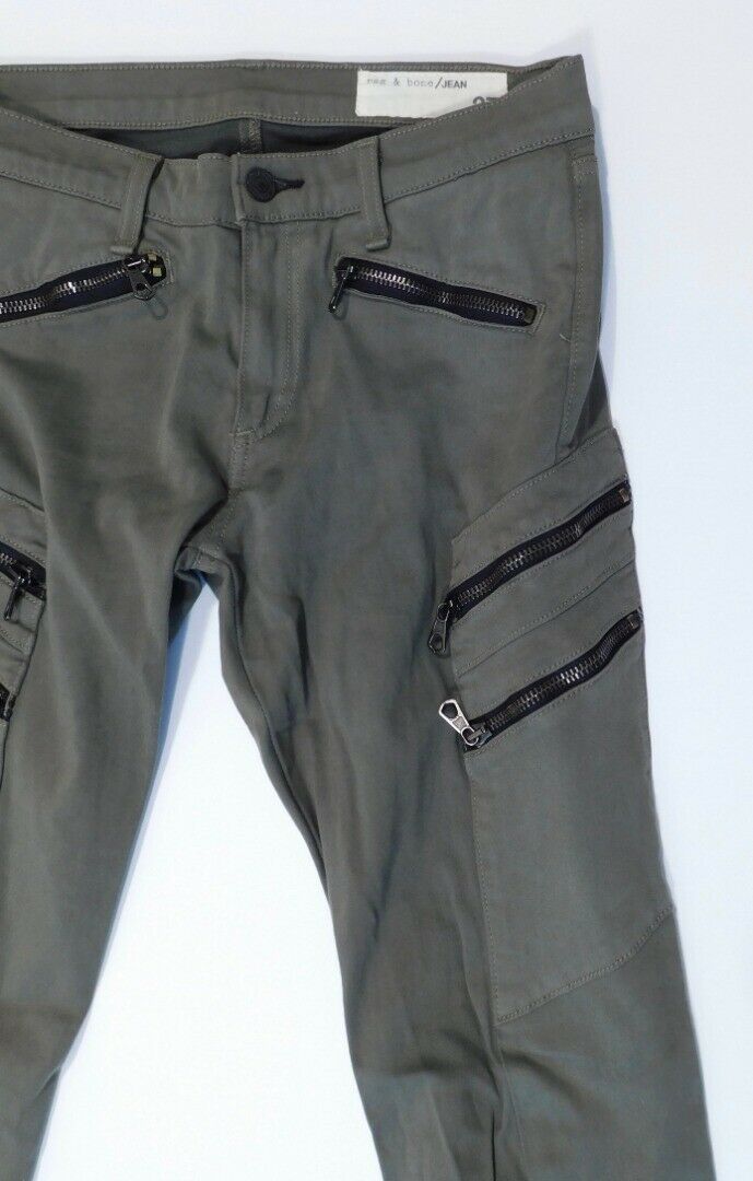 RAG & BONE / JEAN Women's Army Green Zipper Cotton Stretch Skinny Pant Sz 27 - Image 4