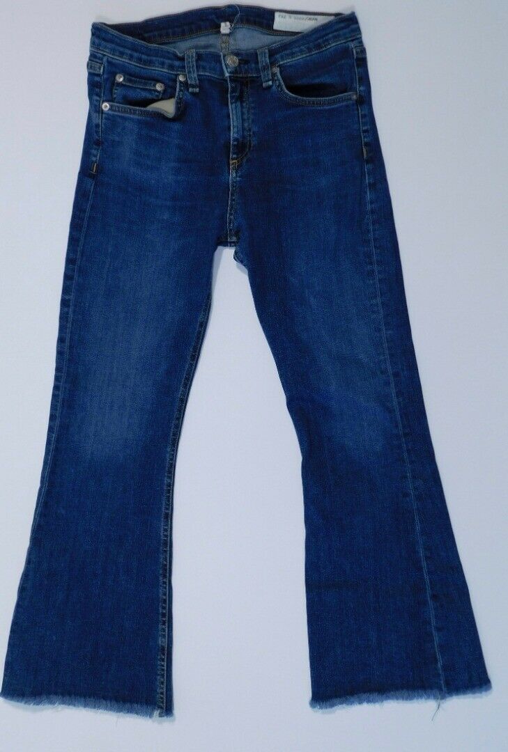 RAG & BONE Women's Medium Wash Distressed Wide Leg Hem Capri Modele Jean Sz 28 - Image 6