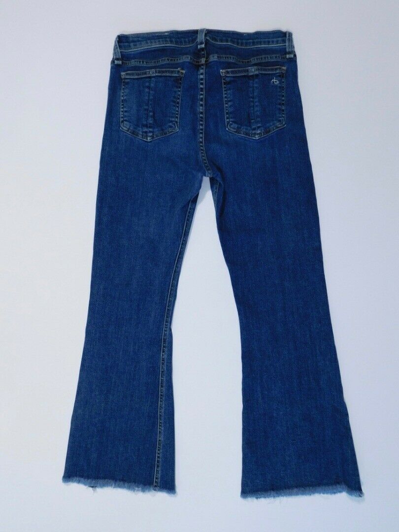 RAG & BONE Women's Medium Wash Distressed Wide Leg Hem Capri Modele Jean Sz 28 - Image 7