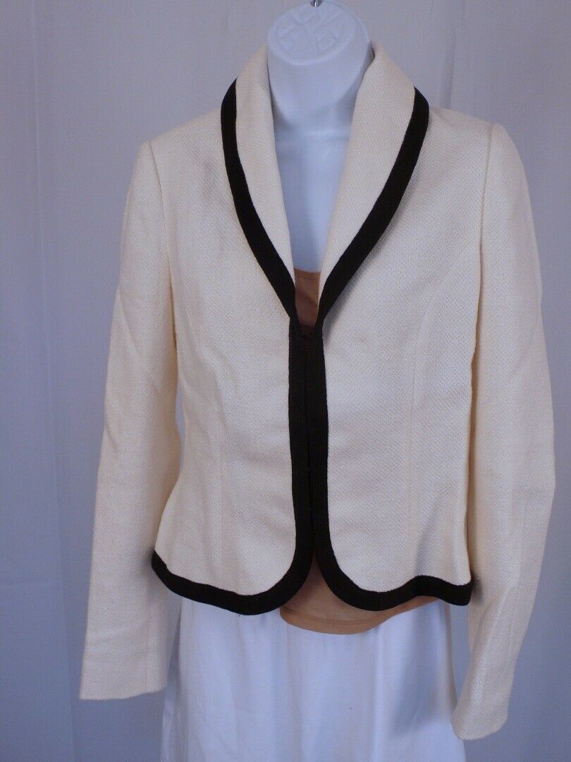 RALPH LAUREN BLACK LABEL Ivory W Black Trim Linen Cotton Textured Blazer Sz 10 - Image 3